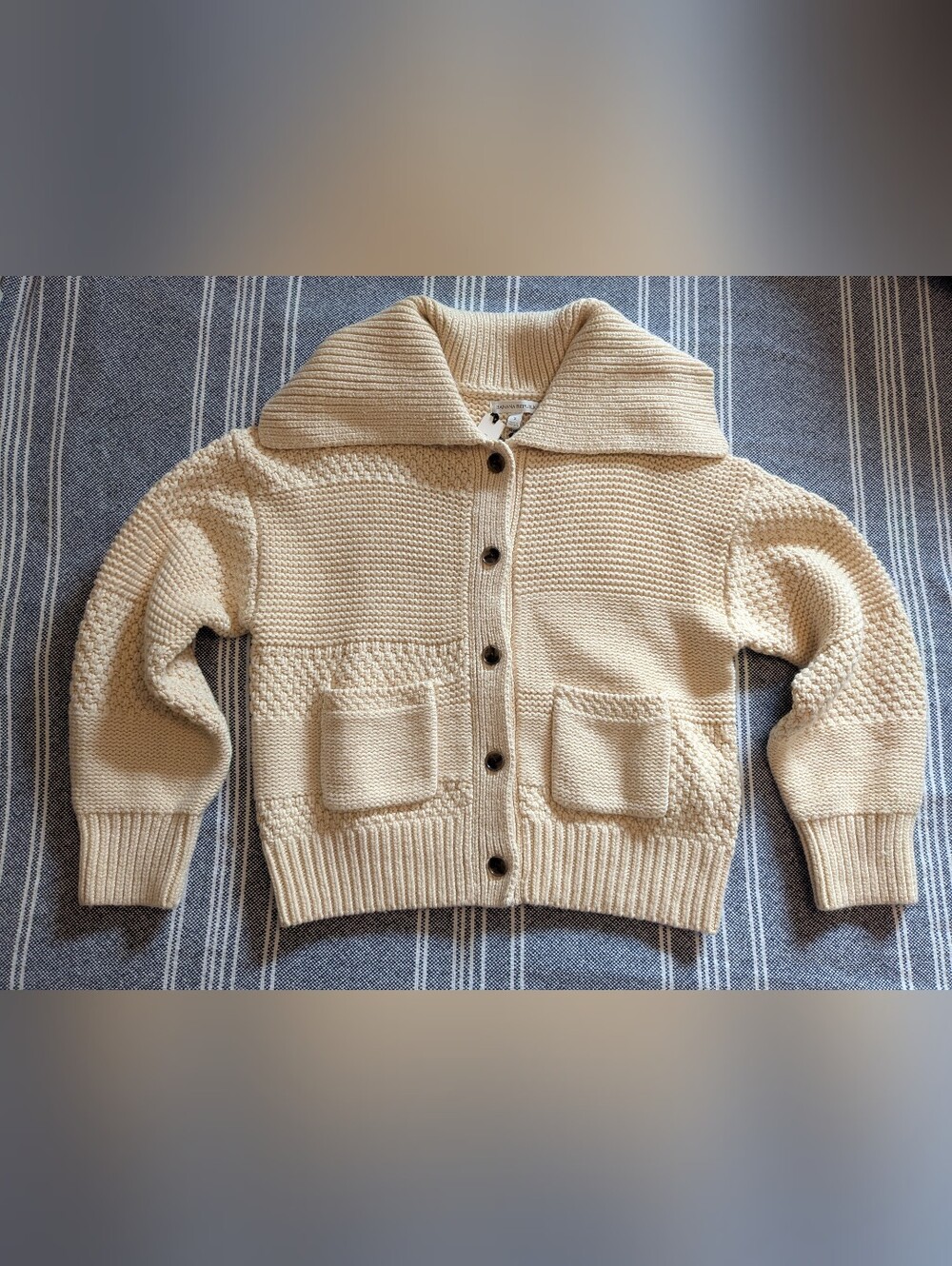 Banana Republic Collared Cotton Wool Knit Cardigan With Patch Pockets Small NWT